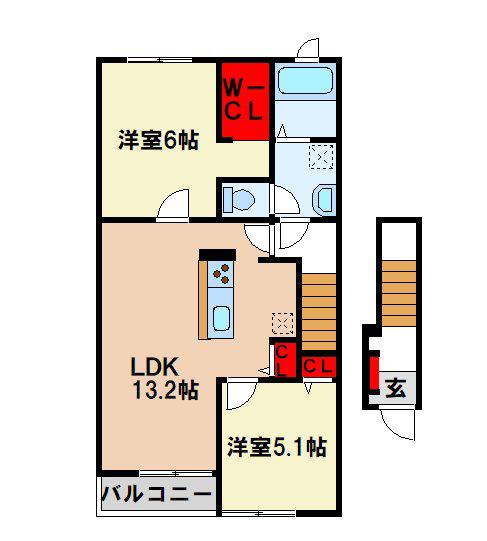 J&EサウスクレメントI(2LDK/2階)の間取り写真