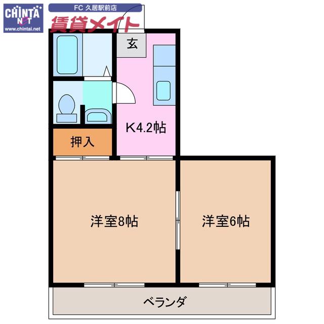 レジデンスヒル(2K/2階)の間取り写真