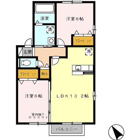 オリオンA(2LDK/2階)の間取り写真