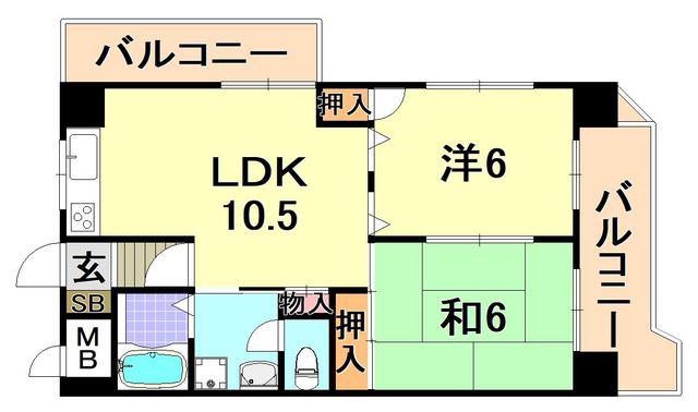 メゾンエクレール元町(2LDK/3階)の間取り写真