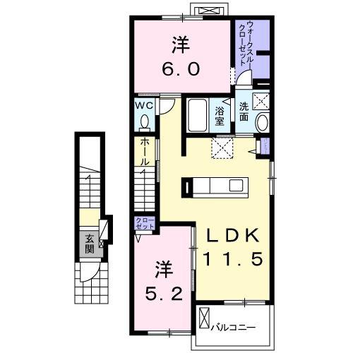 ピュアハウス D(2LDK/2階)の間取り写真