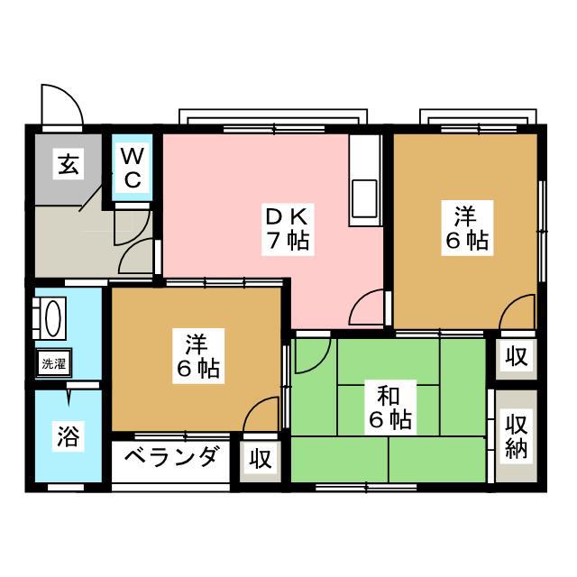 静岡鉄道静岡清水線 日吉町駅 徒歩19分 3階建 築36年(3DK/2階)の間取り写真