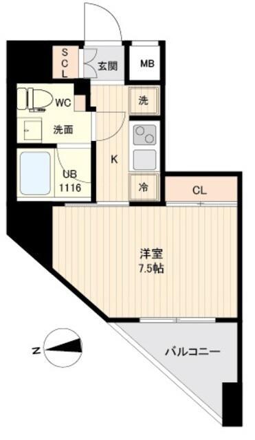 ORSUS大鳥居(ワンルーム/14階)の間取り写真