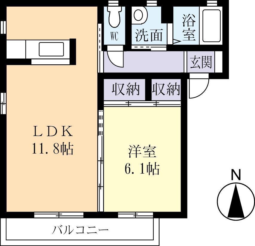 ハーモニーコートみどりのB(1LDK/1階)の間取り写真