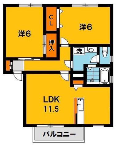 モンテベールA棟(2LDK/2階)の間取り写真