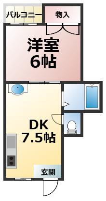 川島第三ビル(1DK/4階)の間取り写真