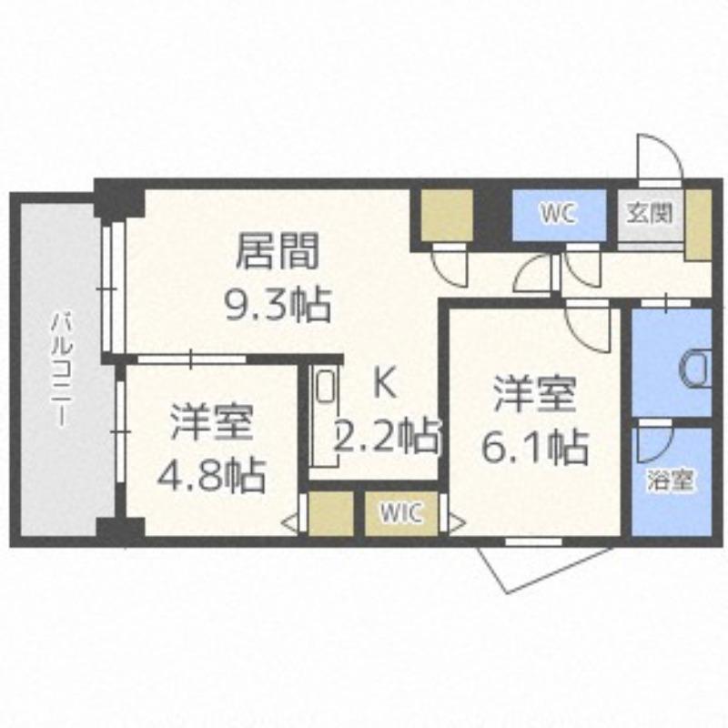 PRIME URBAN北3条通(2LDK/12階)の間取り写真
