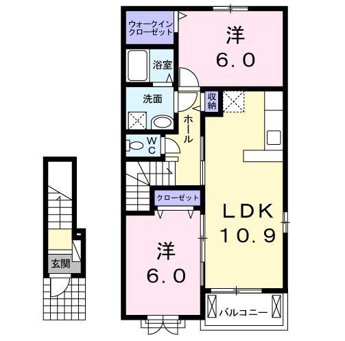 シャインズ ウィンドI(2LDK/2階)の間取り写真