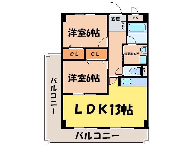 ウイング2(2LDK/3階)の間取り写真