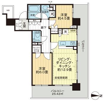 ザ・パークハウス久屋大通ローレルタワー(2LDK/7階)の間取り写真