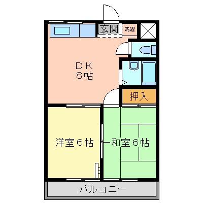 ディアコート川口(2DK/2階)の間取り写真