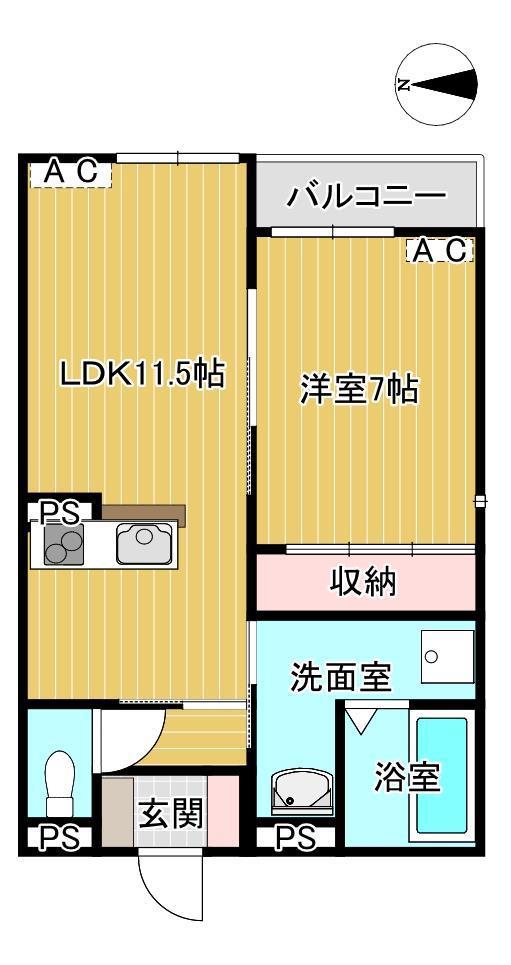 ユアメゾン岡本(1LDK/2階)の間取り写真
