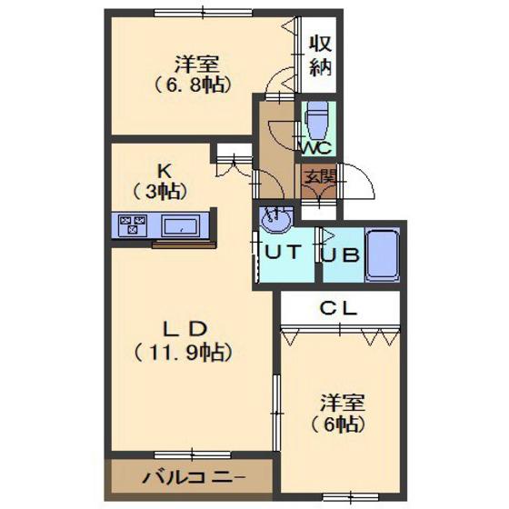ハッピーライフ(2LDK/2階)の間取り写真
