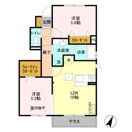 ラヴィール(2LDK/1階)の間取り写真