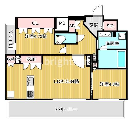 シーズンフラッツ渡辺通(2LDK/12階)の間取り写真