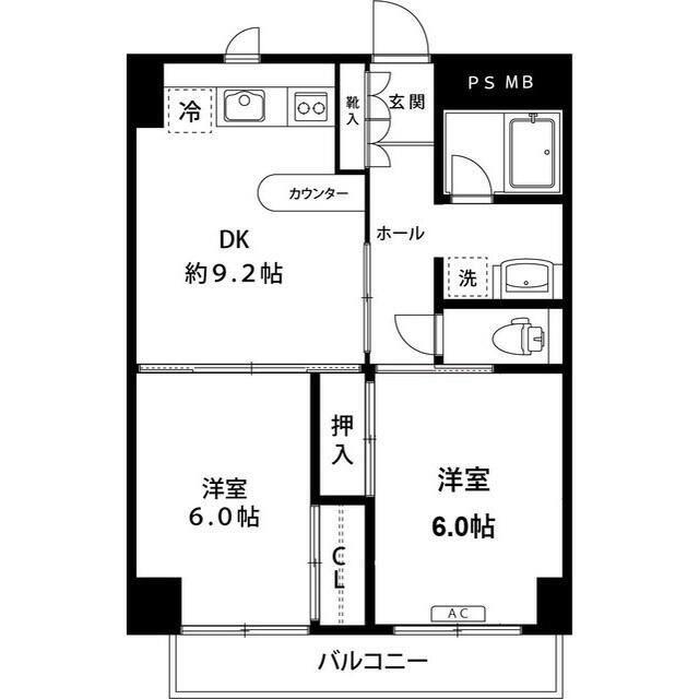 ヴェルドミール梶ヶ谷(2DK/4階)の間取り写真