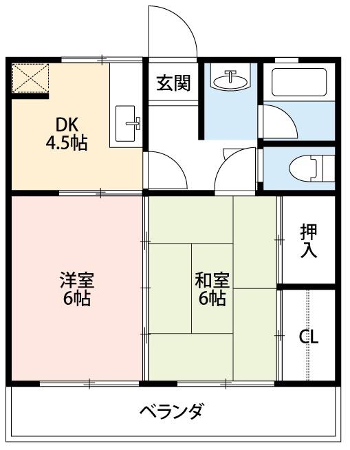 コーポ北門(2DK/2階)の間取り写真