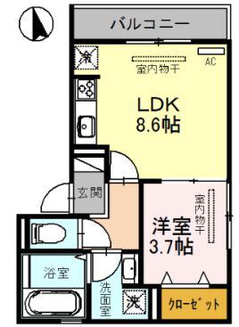 ラ・グラ・フォンティーヌII(1LDK/1階)の間取り写真