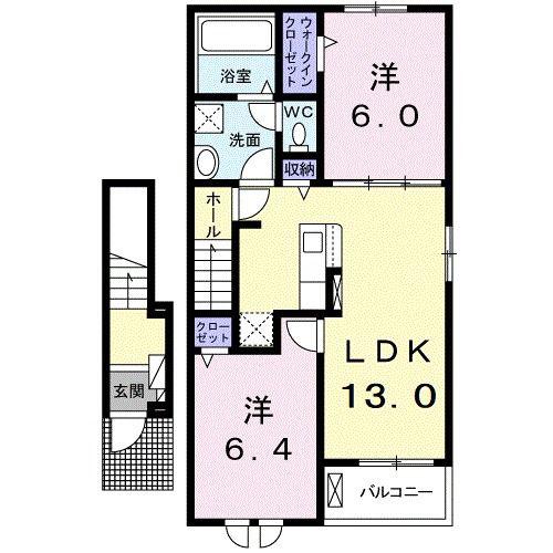 栗原志波姫館 弐番館(2LDK/2階)の間取り写真