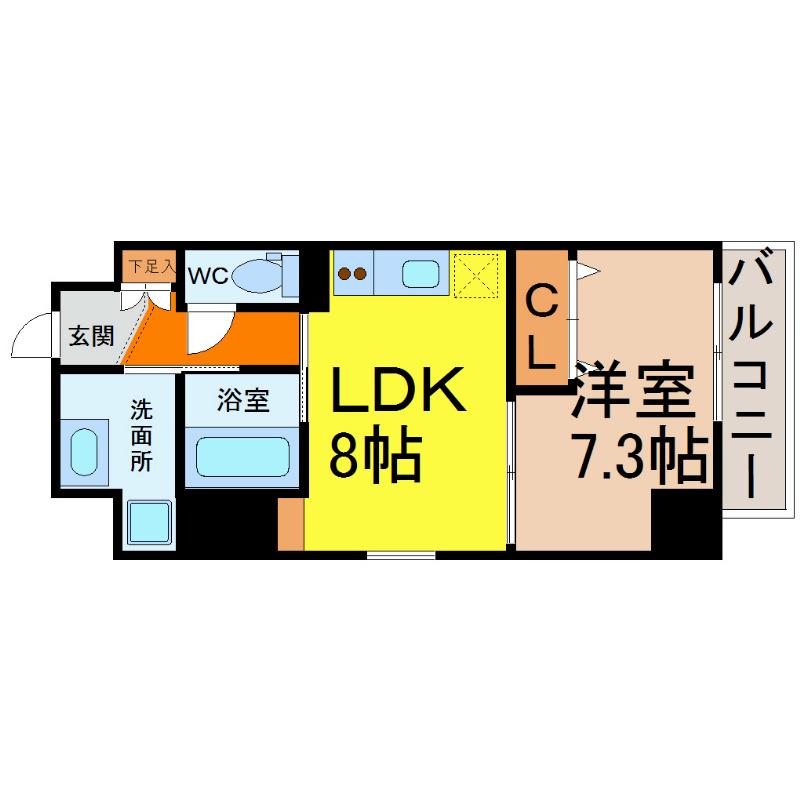 ディアコート白川(1LDK/5階)の間取り写真