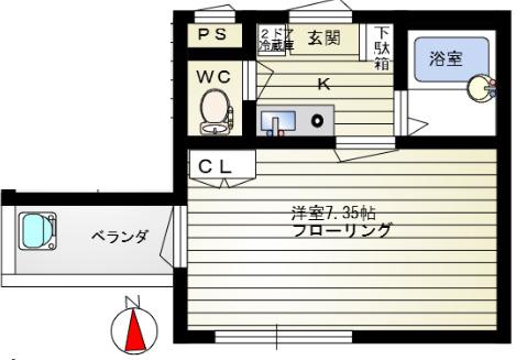 シャルムメゾン本庄(1K/2階)の間取り写真