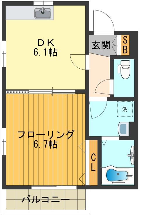 メゾンフルール(1DK/2階)の間取り写真