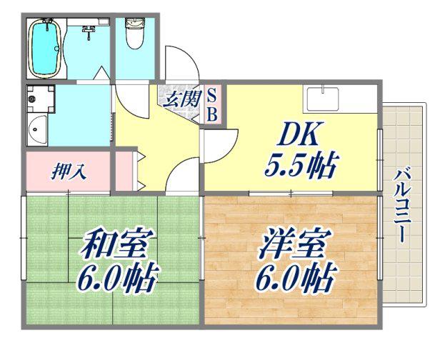 ワイズ上之町(2DK/2階)の間取り写真