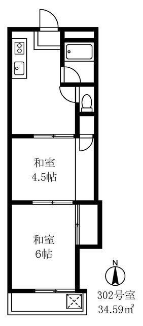 富国ハイツ(2K/3階)の間取り写真