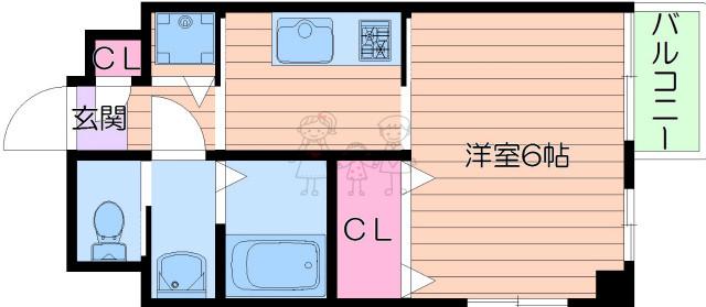 美章園メゾン寿(1K/6階)の間取り写真
