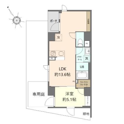 DI FORESTA KOSUGI (1LDK/1階)の間取り写真
