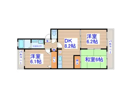 シャローネ星(3DK/3階)の間取り写真