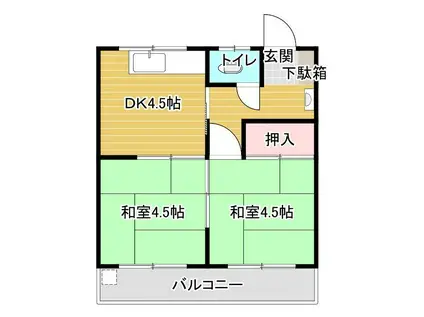 石岡荘(2DK/2階)の間取り写真