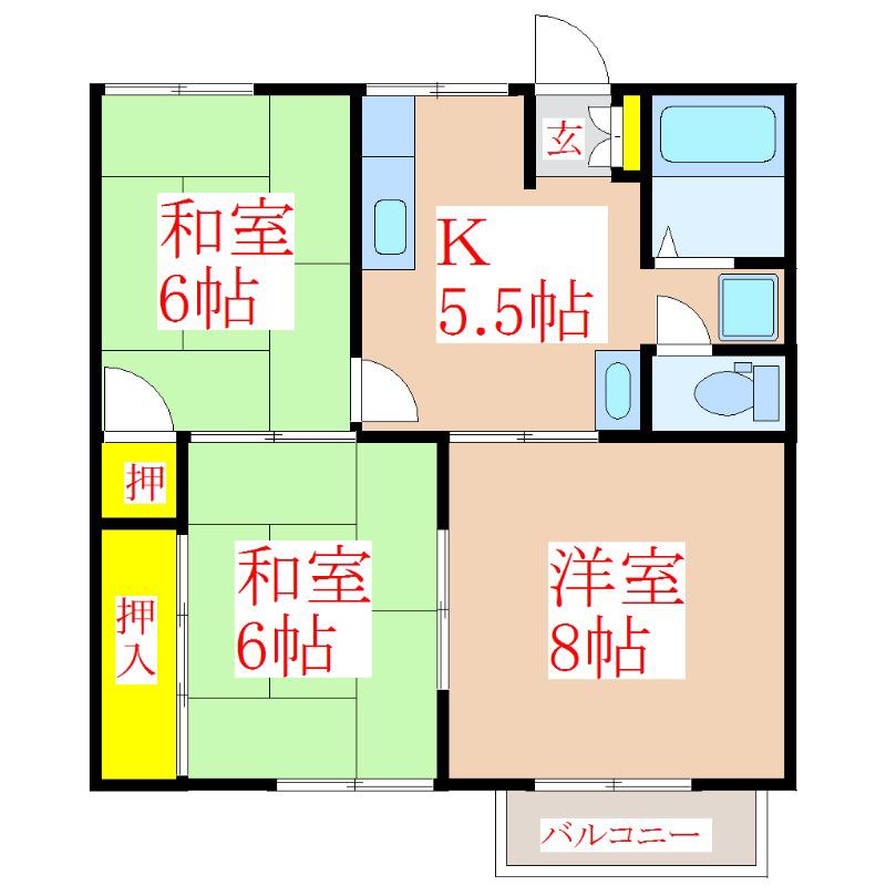 ルミエール2号棟(3K/2階)の間取り写真