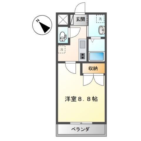 シャインヒルズ豊岡(1K/2階)の間取り写真