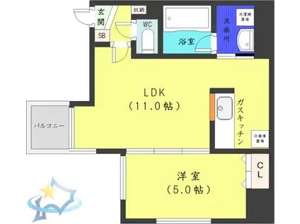 円山シャトー桂和医大前(1LDK/9階)の間取り写真
