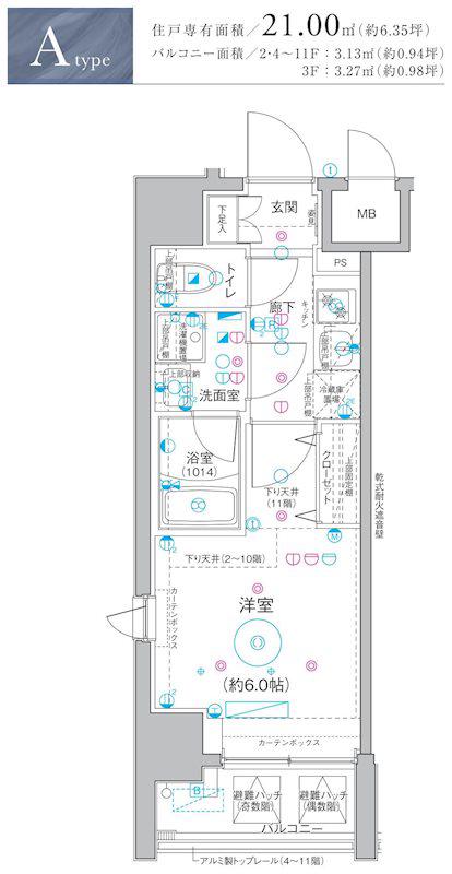 LEA横濱阪東橋弐番館(1K/7階)の間取り写真
