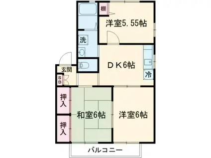 バイオレットフラワー A棟(3DK/2階)の間取り写真