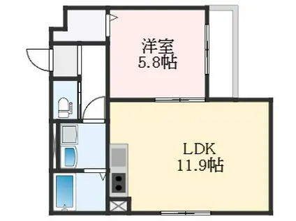 モンタージュ鳳駅前(1LDK/2階)の間取り写真