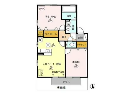 ウィルモア 壱番舘/弐番舘壱(2LDK/1階)の間取り写真