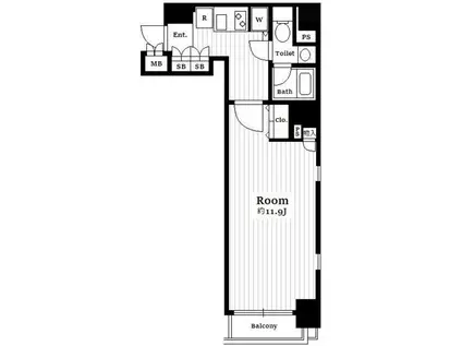 パークウェル市ヶ谷(1K/1階)の間取り写真