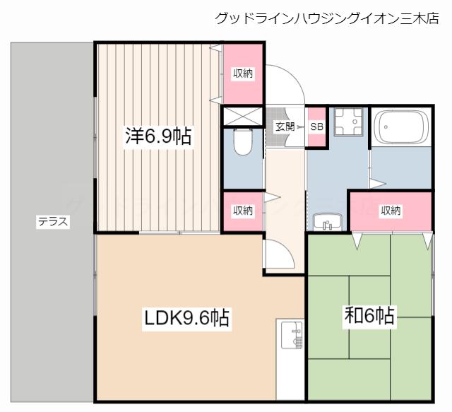JAボナール上の丸A(2LDK/1階)の間取り写真