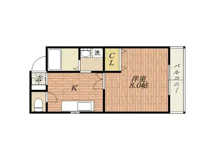 モンフルール竹橋(1K/2階)の間取り写真