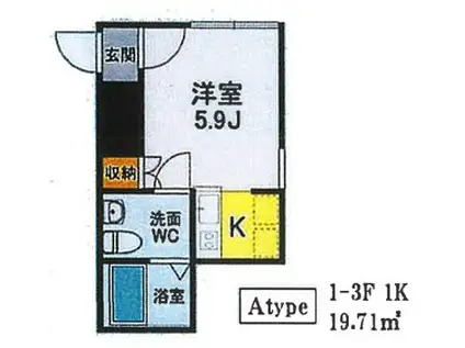 都営浅草線 馬込駅 徒歩4分 4階建 築5年(1K/3階)の間取り写真