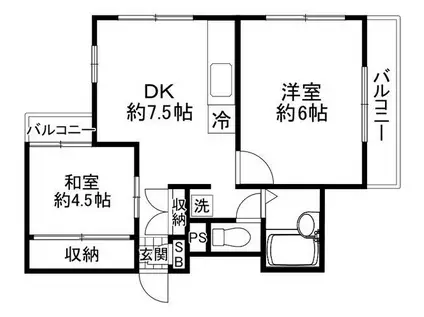 コーポ高鳥(2DK/2階)の間取り写真