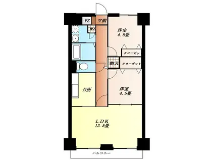 サニープラザ平塚(2LDK/4階)の間取り写真