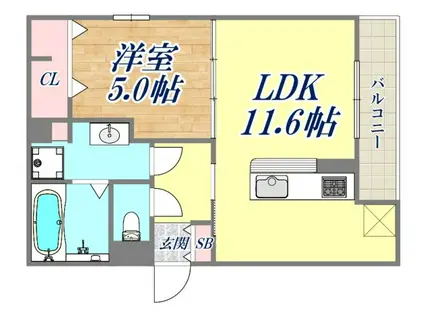 グリューネ塚口本町(1LDK/1階)の間取り写真