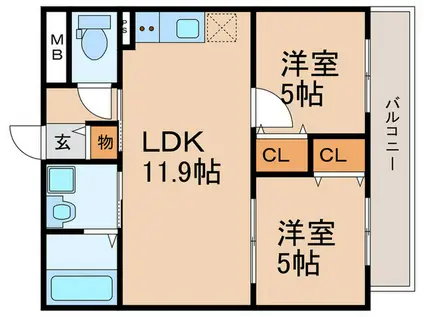 プレサンスクレージュ喜里川町 サウス(2LDK/3階)の間取り写真