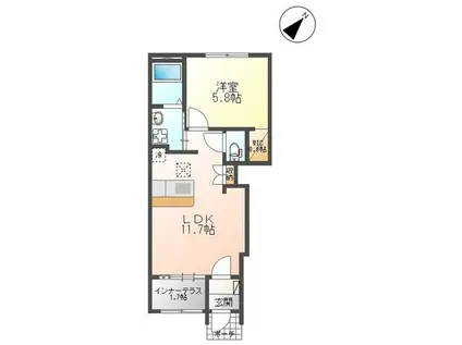 グリーン(1LDK/1階)の間取り写真