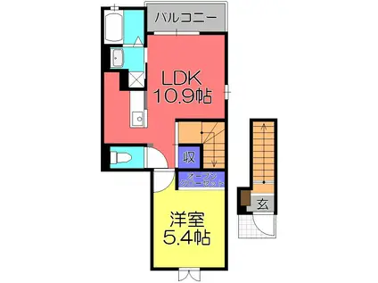 ラ・エトワール(1LDK/2階)の間取り写真