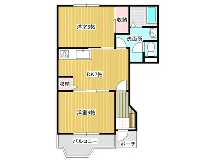 ボヌール・ヴィラ佐藤A(2DK/1階)の間取り写真